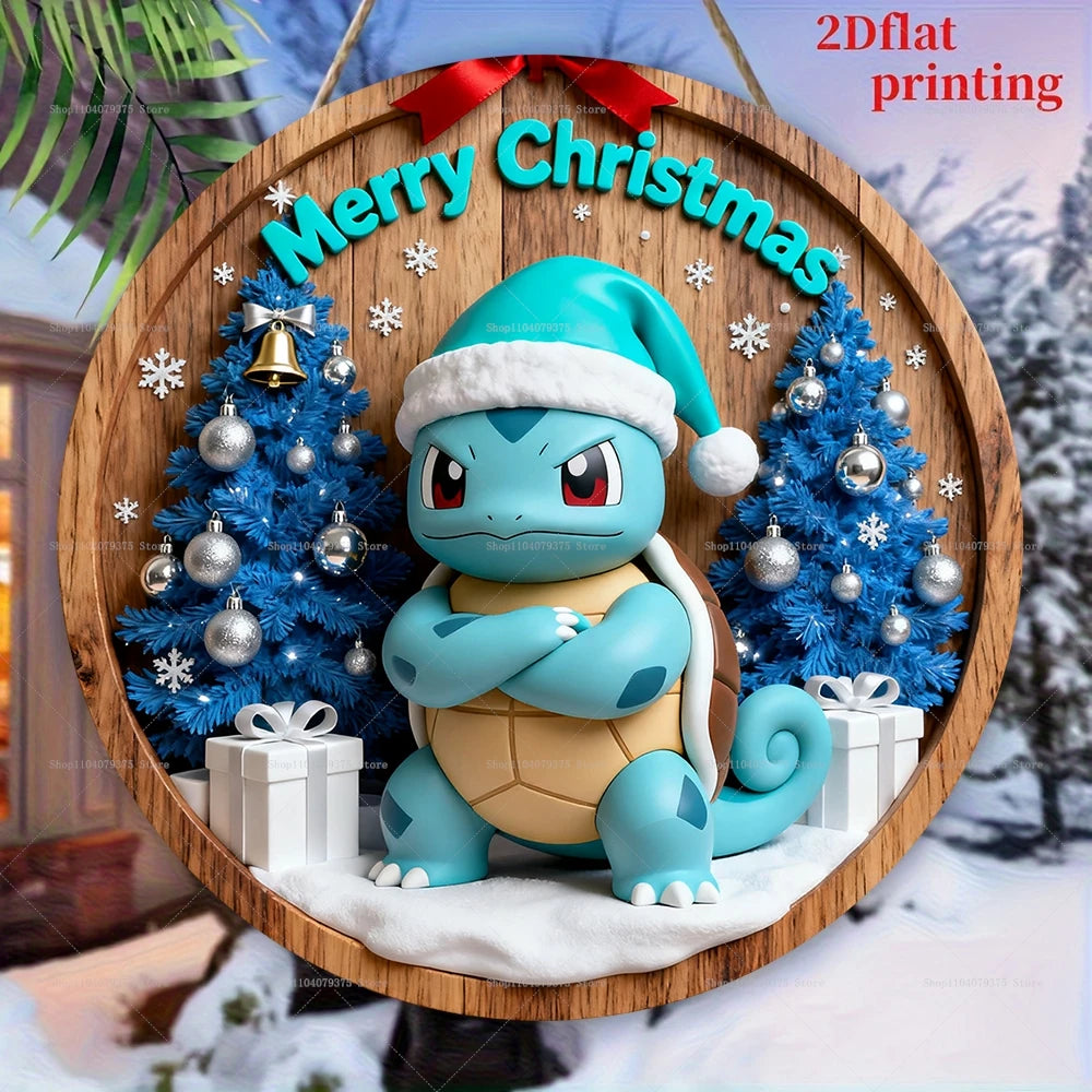 Pokémon de Feliz Navidad placa colgante de madera redonda personalizada