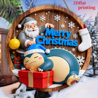 Pokémon de Feliz Navidad placa colgante de madera redonda personalizada