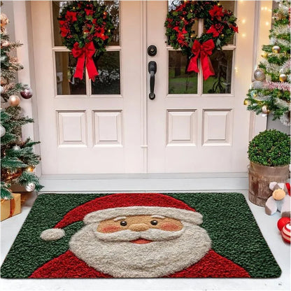 Alfombra navideña para puerta, Papá Noel rojo, exterior e interior