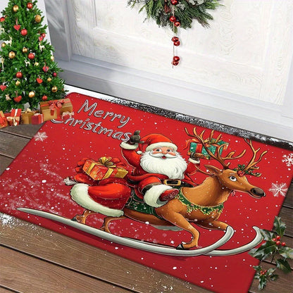 Alfombra navideña para puerta, Papá Noel rojo, exterior e interior