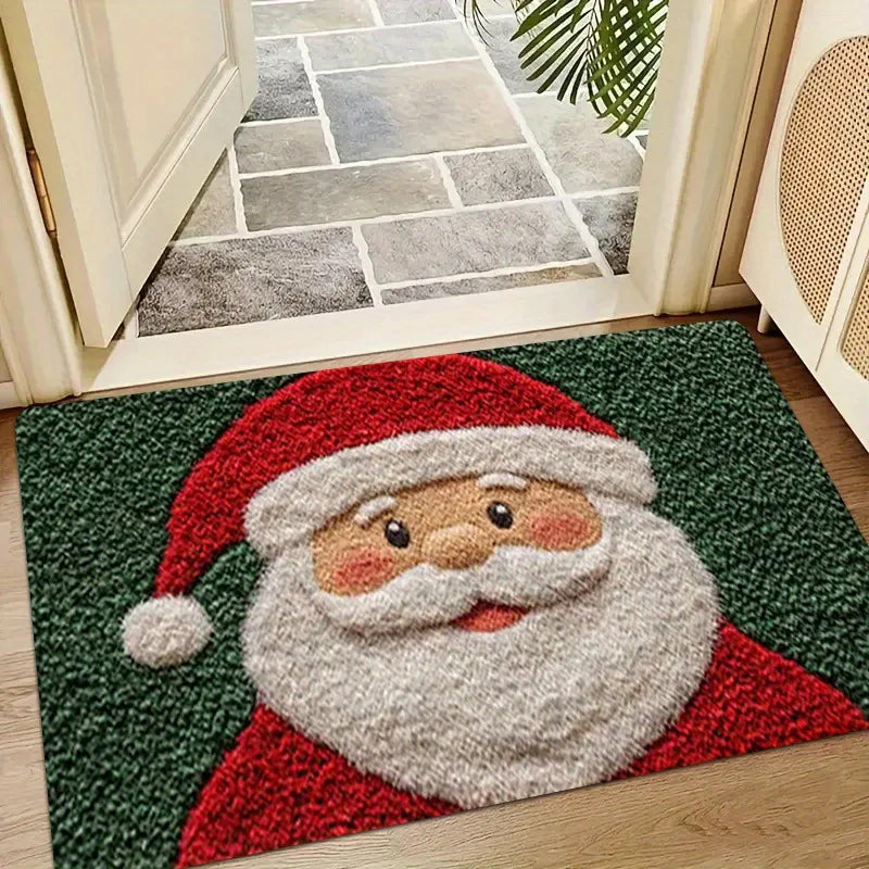 Alfombra navideña para puerta, Papá Noel rojo, exterior e interior