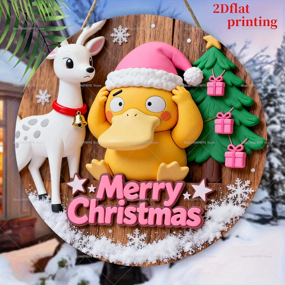 Pokémon de Feliz Navidad placa colgante de madera redonda personalizada