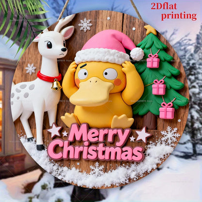 Pokémon de Feliz Navidad placa colgante de madera redonda personalizada