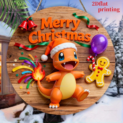 Pokémon de Feliz Navidad placa colgante de madera redonda personalizada
